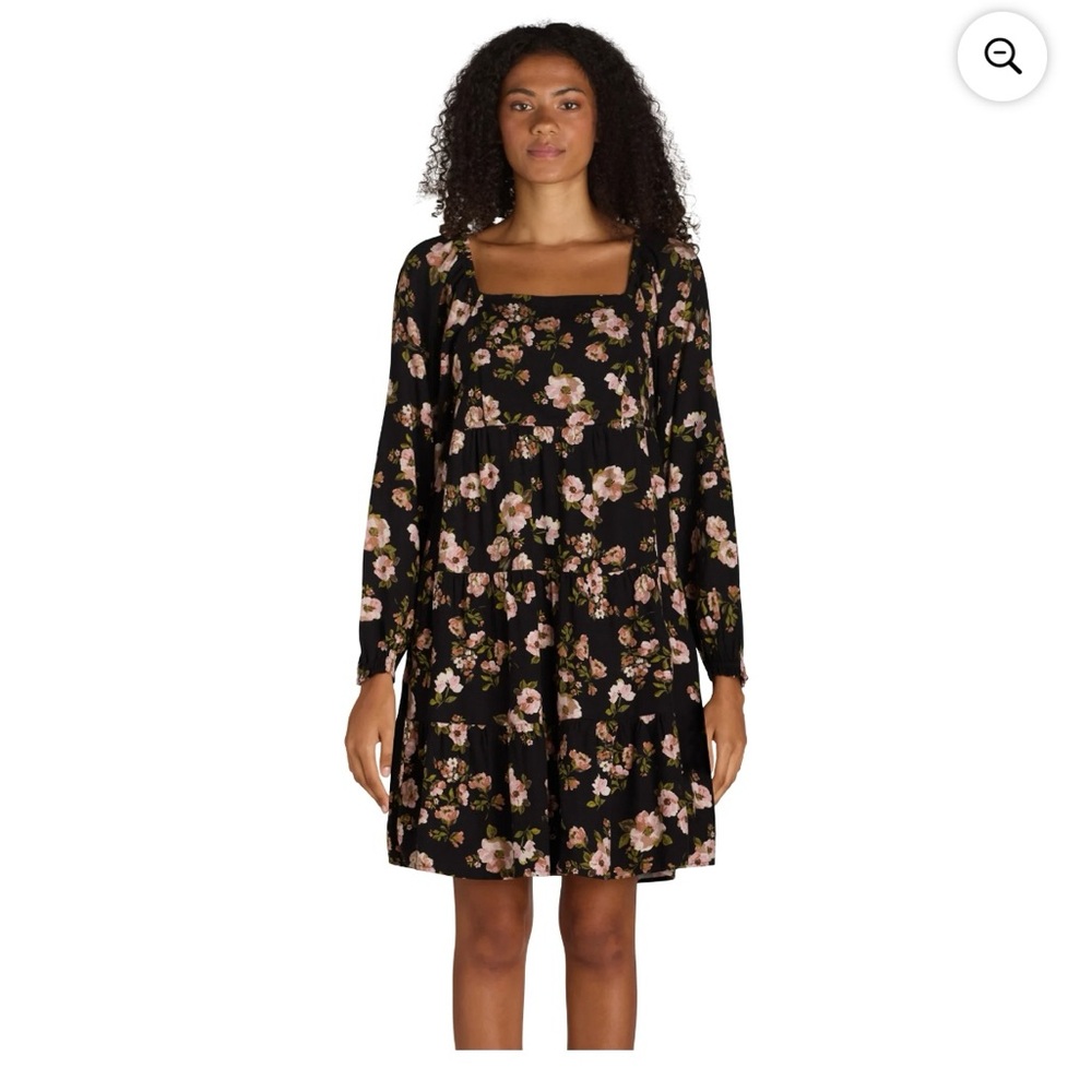 Time and Tru Women's Square Neck Mini Dress with Long Sleeves